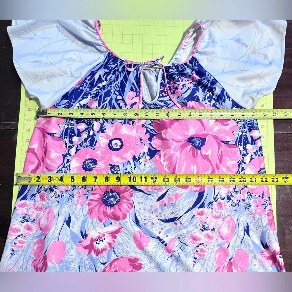 VINTAGE 60s 70s floral house dress‎ nightgown long maxi short flutter sleeve